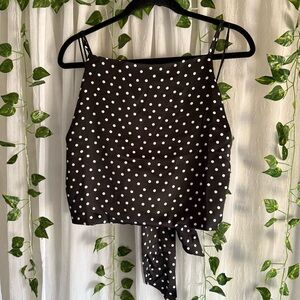 NWT House of Harlow 1960 Polka Dot Black White Crop Tank Top Tie Back Open Back